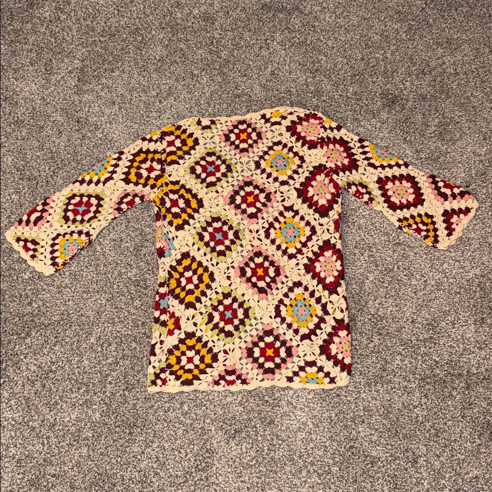 Johnny Was Granny Square Crochet Cardigan Sweater - Picture 6 of 7